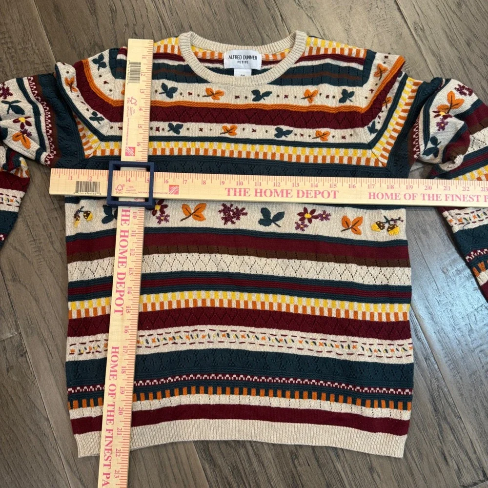 Alfred Dunner Petite‎ Sweater PM Fall Colors Leaves Stripes Knit Womenswear